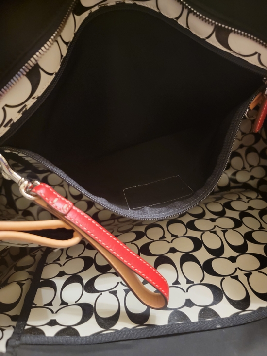 Coach Y2K Black Canvas Tote Bag with Brown and Tan Trim and Red